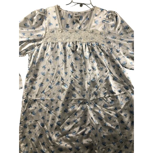 Nightgown Delicates Large Satin White Blue Floral Lace Tradwife Vtg Cottagecore - Picture 3 of 9